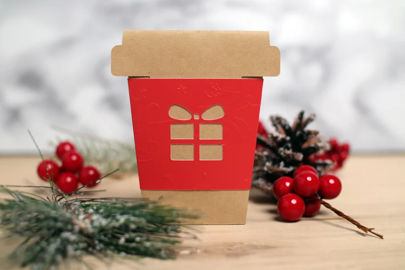 3D SVG Coffee Cup Envelope for Christmas Branding