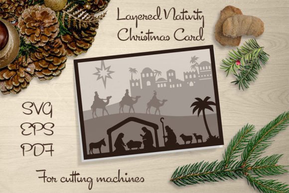 Christmas Card Nativity: Layered SVG Graphics & Illustrations